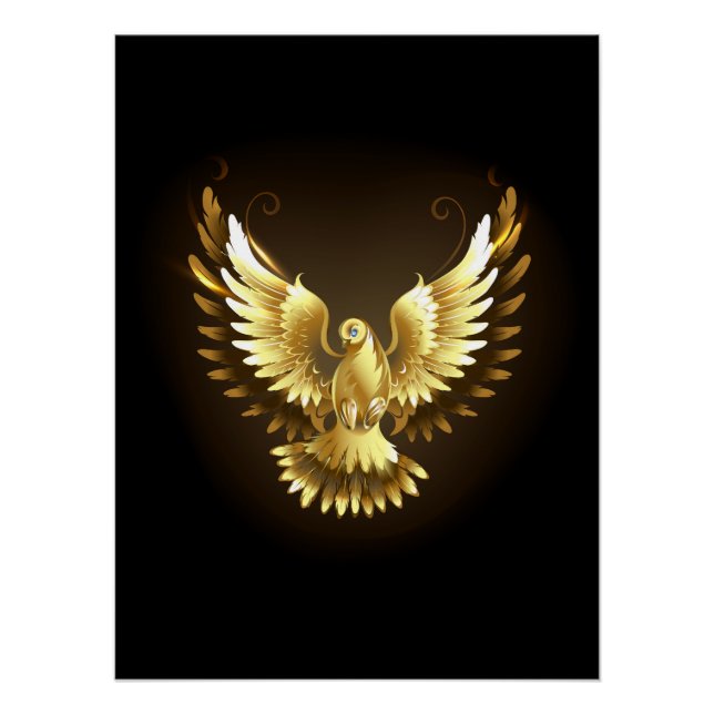 Poster Faux Gold Foil Peace Dove en noir (Devant)