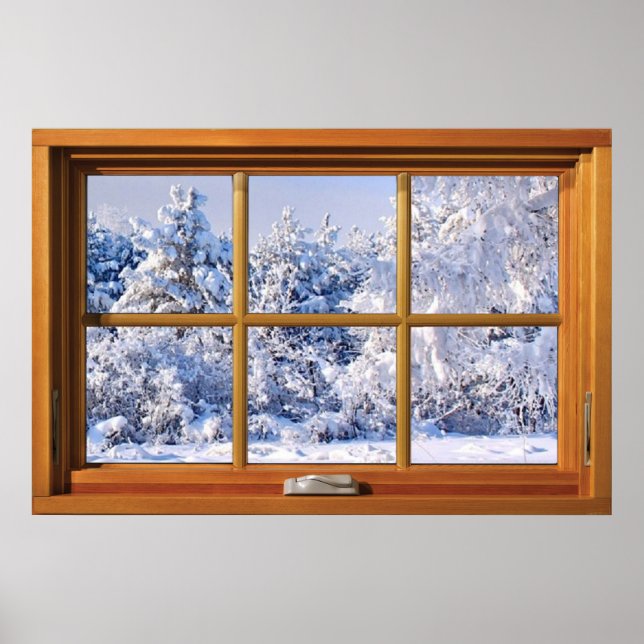 Poster Faux Illusion de fenêtre - vue sur la neige fraîch (Devant)