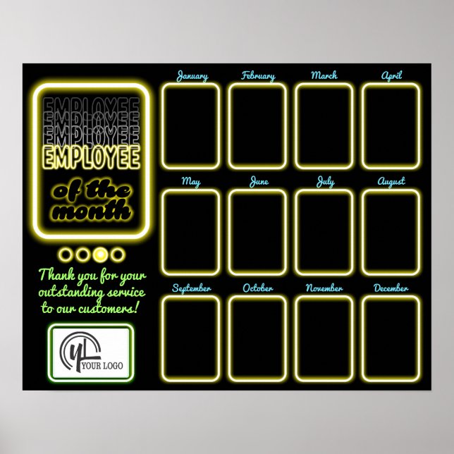 Poster Faux neon employé photo du mois affichage poste (Devant)