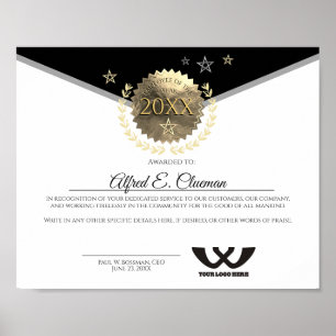 Poster Faux or employé de l'année de l'attribution certif