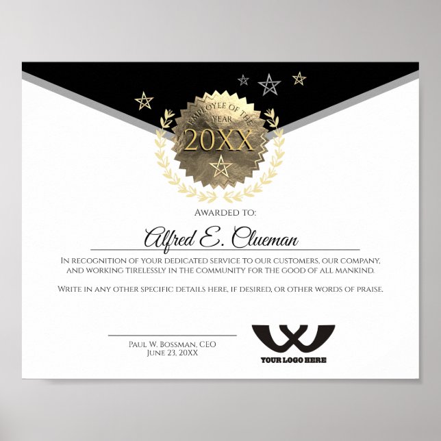 Poster Faux or employé de l'année de l'attribution certif (Devant)