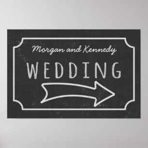 Poster Faux Panneau de Direction de Mariage à la Craie