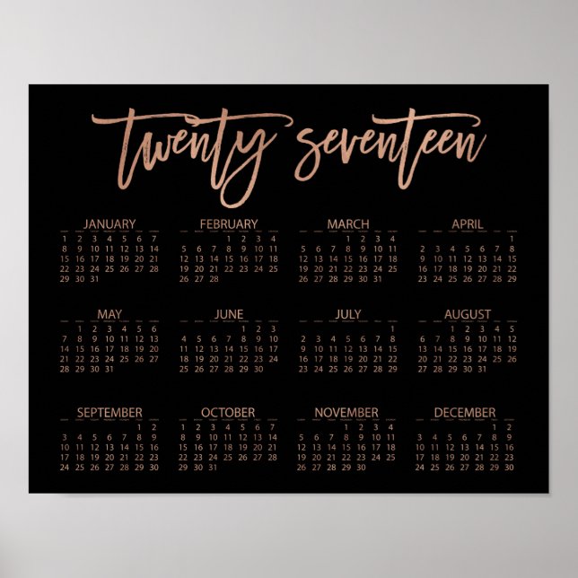Poster Faux Rose Gold et Black Modern 2017 Calendrier (Devant)