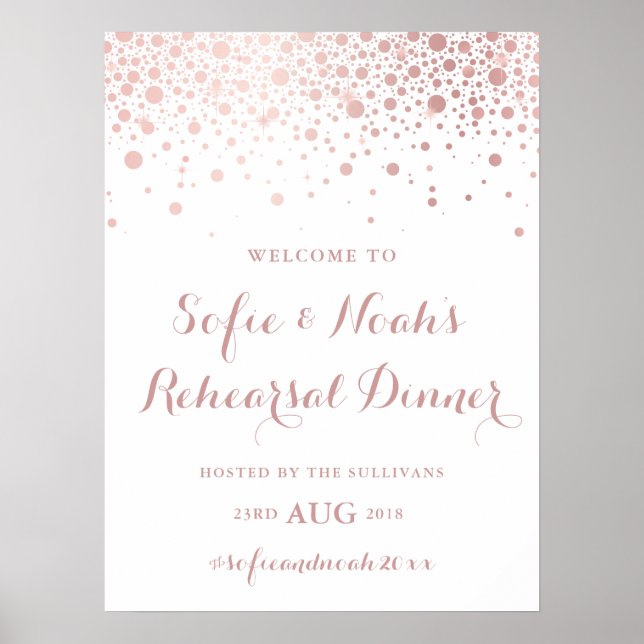 Poster Faux rose gold métallisé panneau de dîner de répét (Devant)