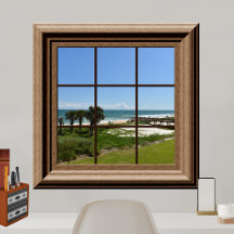 Faux Window Ocean View Palm Trees Beach Tropiques