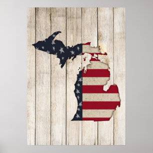 Poster Faux Wood   Americana Grunge Michigan   Patriotiqu