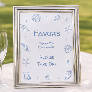 Poster Faveur de Baby Shower Dusty Blue Coastal Beach 
