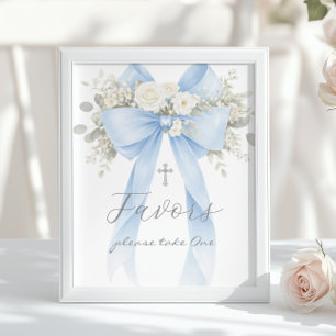 Poster Faveur de baptême ruban bleu Eucalyptus