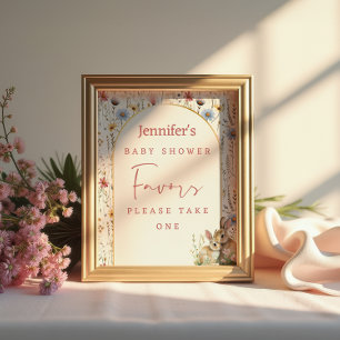 Poster Faveur de fête prénatale de lapin floral beige dou