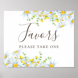 Poster Faveurs. Aquarelle marguerite. Mariage floral camp