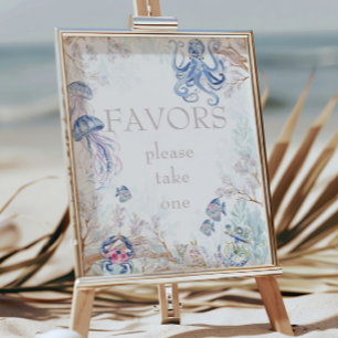 Poster Faveurs de Baby Shower sur la Vie Marine Côtière à
