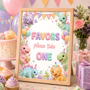Poster Faveurs de fête d'anniversaire de dinosaure pour f