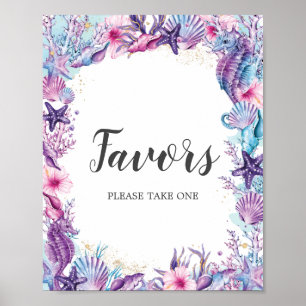 Poster Faveurs de fête d'anniversaire rose violet sous la