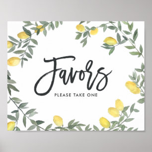 Poster Faveurs de mariage à couronne de citron aquarelle 