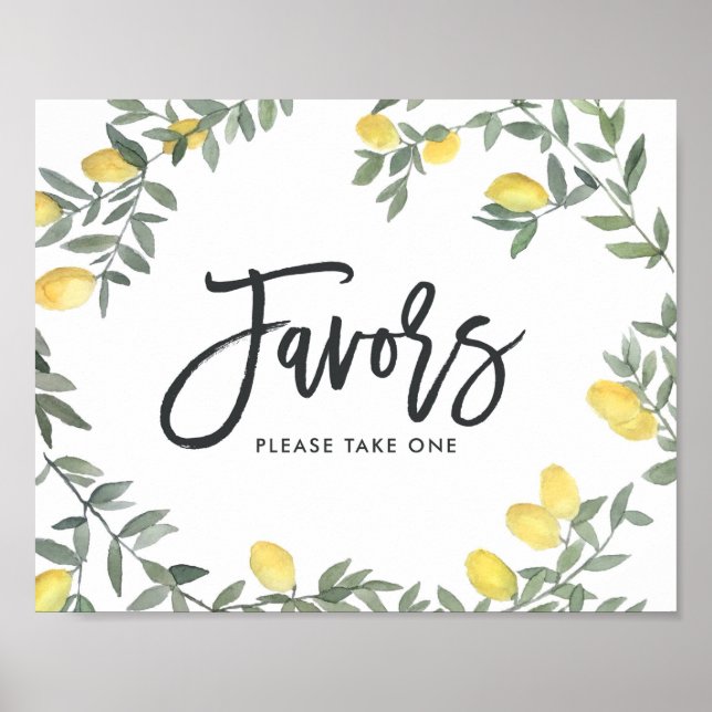Poster Faveurs de mariage à couronne de citron aquarelle  (Devant)