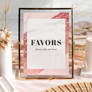 Poster Faveurs de mariage Rose Gold, Blush & Sequin