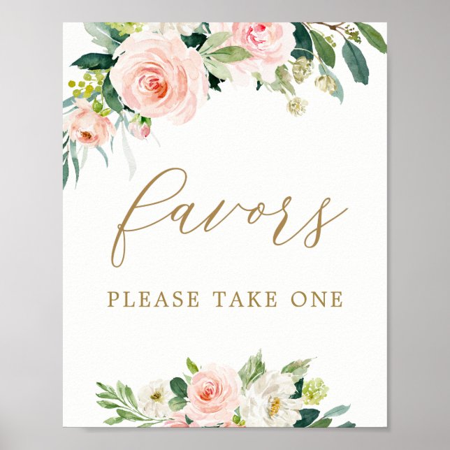 Poster Faveurs de traitement floral aquarelle rose élégan (Devant)