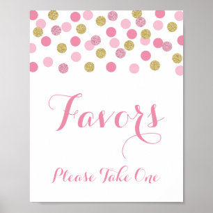 Poster Faveurs Douche rose et or S'il vous plaît prendre