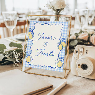 Poster Faveurs et friandises Amalfi Citron Gingham Bleu