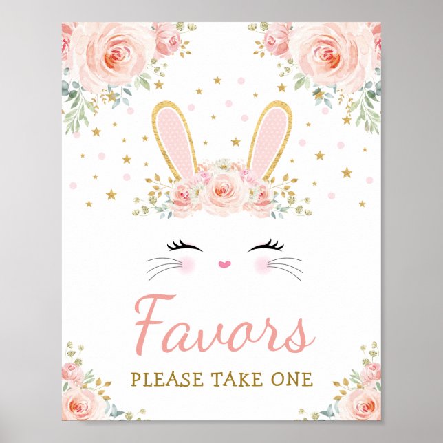 Poster Faveurs - Prendre un / lapin rose floral mignon la (Devant)