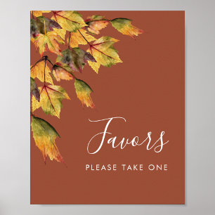 Poster Favoris de mariage rustiques marron automne feuill