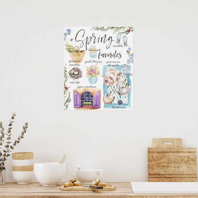 Poster Favoris de printemps tendance | Illustration aquar (Cuisine)