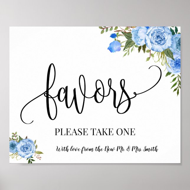 Poster Favoris signe mariage réception boho chic bleu (Devant)