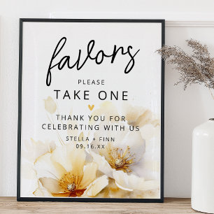 Poster Favoris S'il Vous Plaît Prenez Un Floral Blanc Or