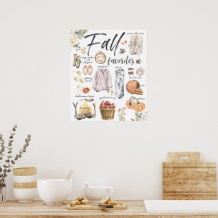 Poster Favoris tendance automne Illustrations d'aquarel