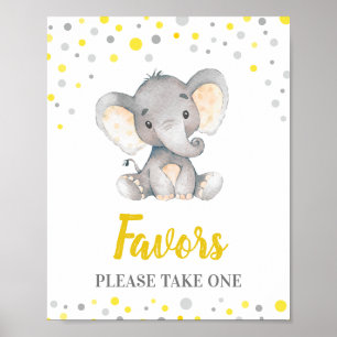 Poster Favoriser un point jaune Baby shower éléphant