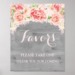 Poster Favors Baby Shower Sign Pink Watercolor Wood
