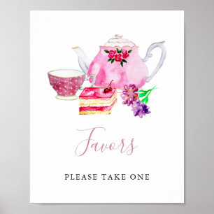 Poster Favors Mariage Shower Tea Party Rose Aquarelle