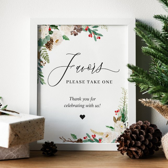 Poster Favors Please Take One Rustic Winter Ivory Floral (Créateur téléchargé)