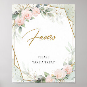 Poster Favors signe de roses roses bohèmes verdure et or
