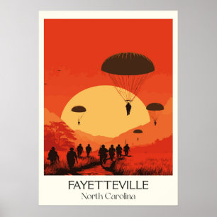 Poster Fayetteville NC Vintage Parachute Jump Sunset Art
