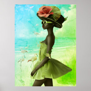 Poster *~* FD2 25 Gras Flamant rose Tropical Black Woman