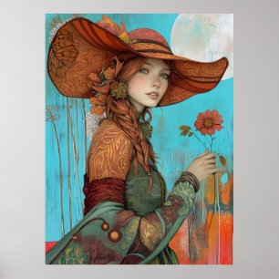 Poster *~* FD2 Automne Fille Automne Retro Fleur Casquett