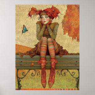 Poster *~* FD2 Automne Whimsical Autumn Retro Butterfly 1