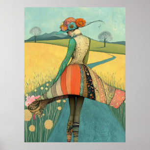 Poster FD2 Floral Rétro Fantaisiste Fille Art Vintage 34