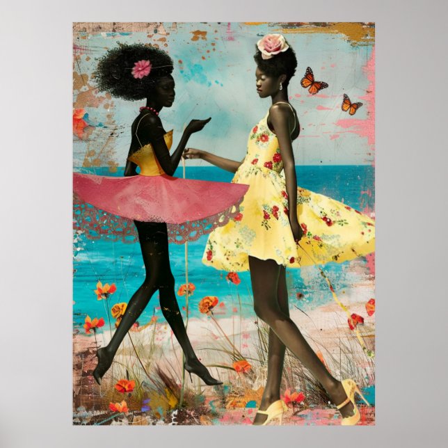 Poster *~* FD2 Plage Tropicale de chat pour femmes noires (Devant)