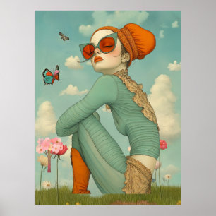 Poster FD2 Rétro Fille Art Capriceuse Floral Vintage 31