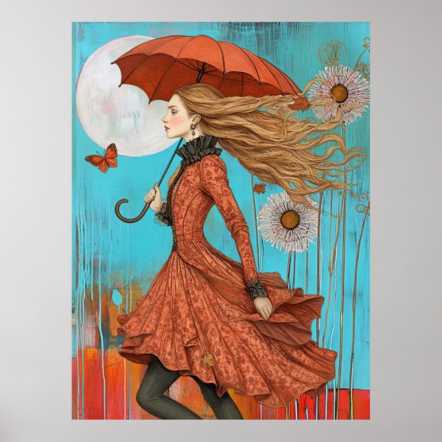 Poster *~* FD2 UMBRELLA Fall Girl Automne Retro 28 (Devant)
