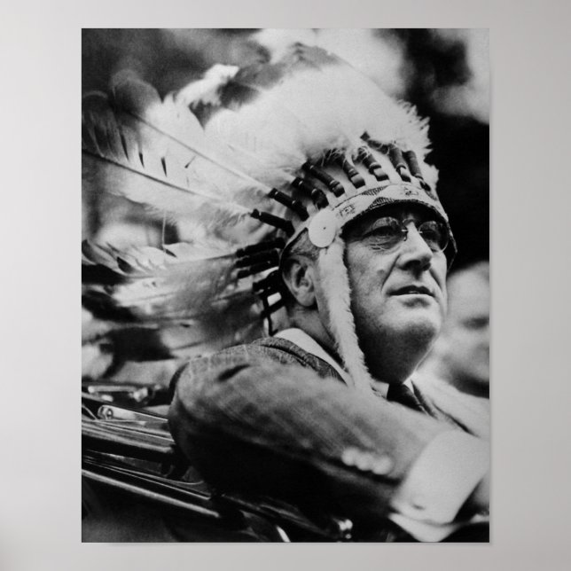 Poster FDR Portant le Bonnet de guerre amérindien - 1932 (Devant)