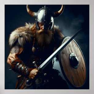 Poster Fearsome Grizzly Détaillé Viking Warrior Digital A