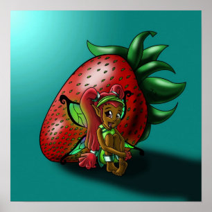 Poster Fée afro-américaine et fraise