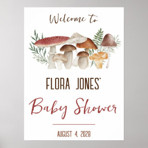 Poster Fée de bois, Baby shower de champignons Bienvenue