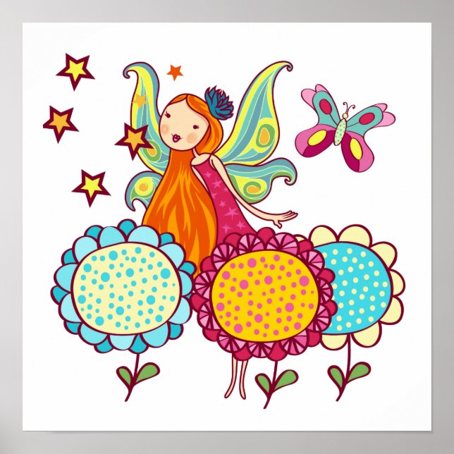 Poster Fée De Jardin Avec Fleurs (Devant)