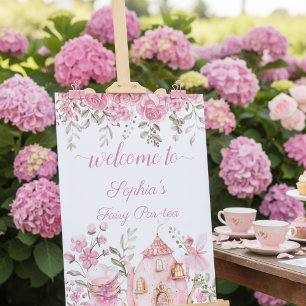 Poster Fée de la Fête de Thé Fille Rose Pâle Fleurs Anniv