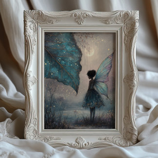 Poster Fée de la feuille enchantée au clair de lune, illu