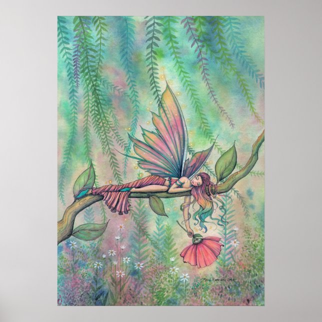 Poster Fée de la fleur de saule reposant Fantastique Art (Devant)